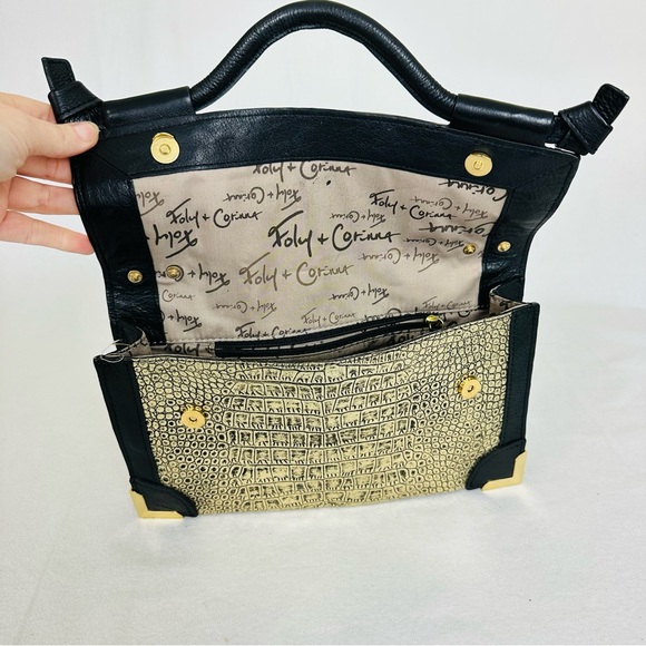 FOLEY & CORINNA Crossbody/Clutch bag Y2K Gold Embossed Croc and Black Purse - Picture 6 of 16